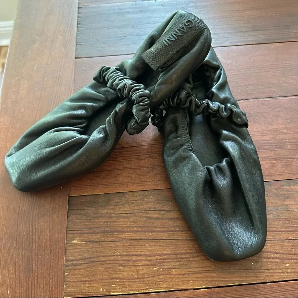 Ganni Leather Scrunchie Ballet Flats
